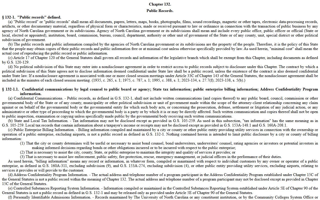 Greene County criminal court records North Carolina public records statute text