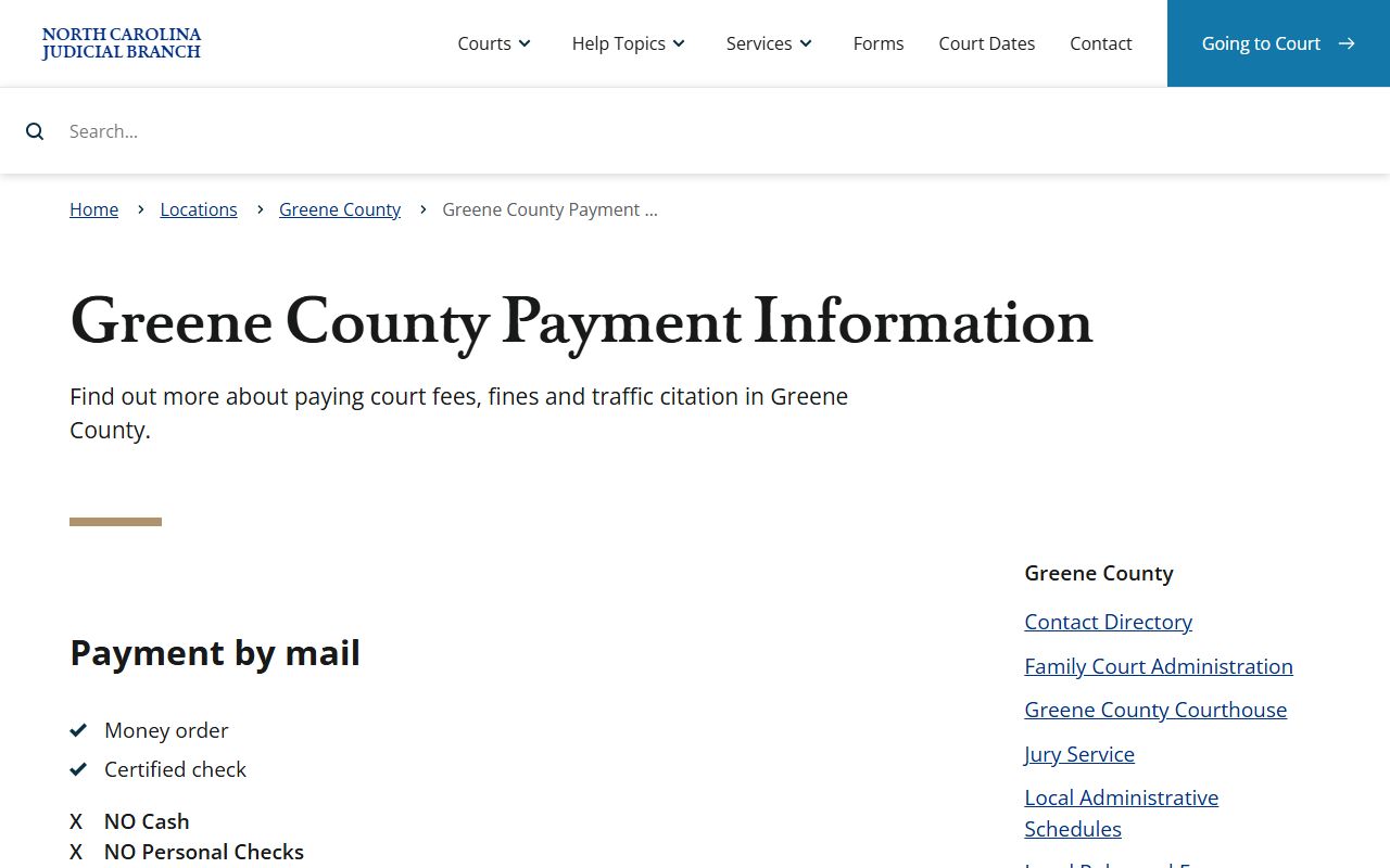 Greene County Court records payment information page
