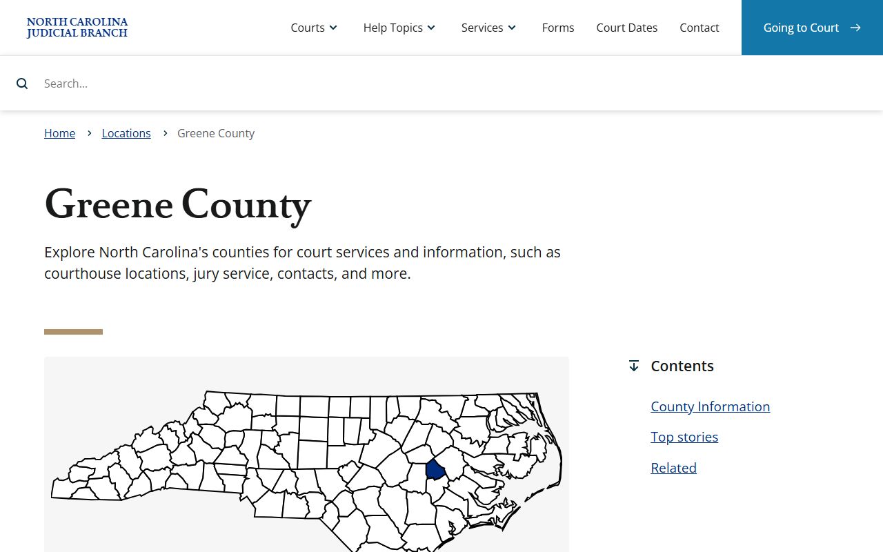 Greene County Court records landing page from the North Carolina Judicial Branch