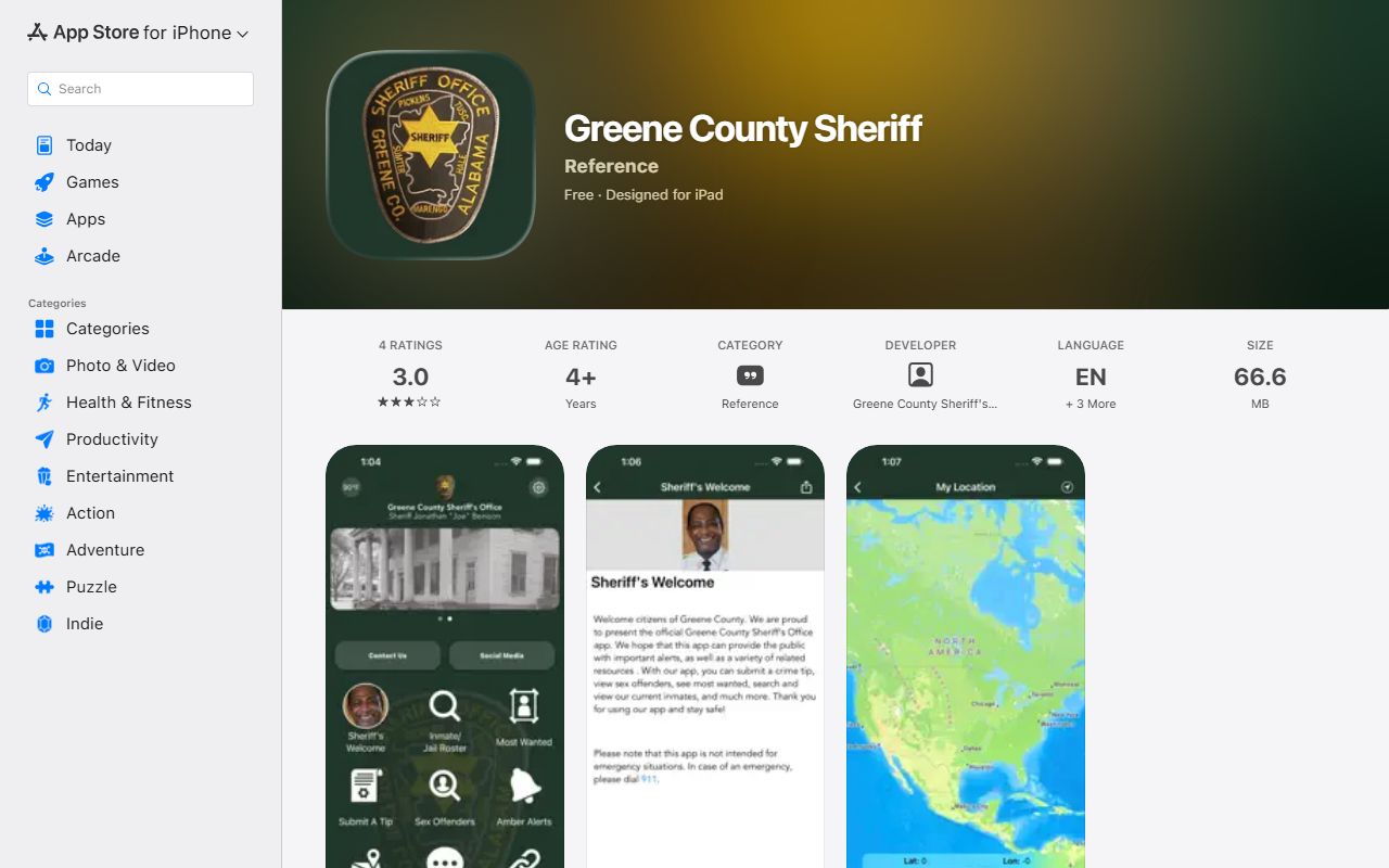 Greene County inmate records sheriff app Apple listing