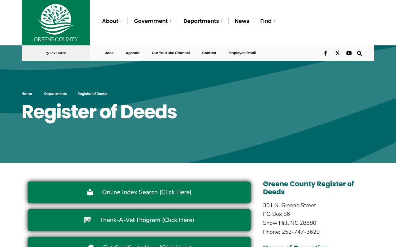 Greene County marriage and divorce records Register of Deeds page