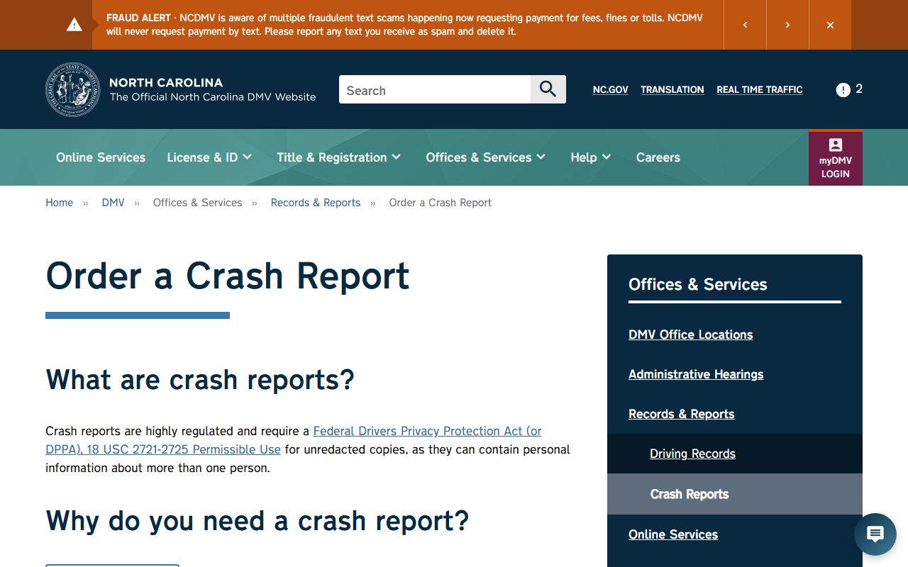 Greene County traffic court records NCDMV crash reports page