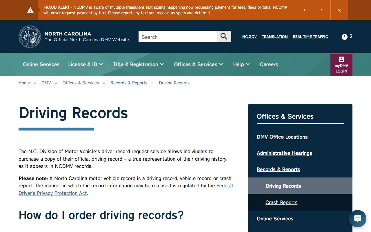 Greene County traffic court records NCDMV driving records page